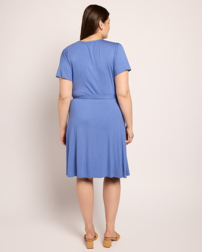 Plus Size Short Sleeve V Neck Wrap Midi Kleid Dress